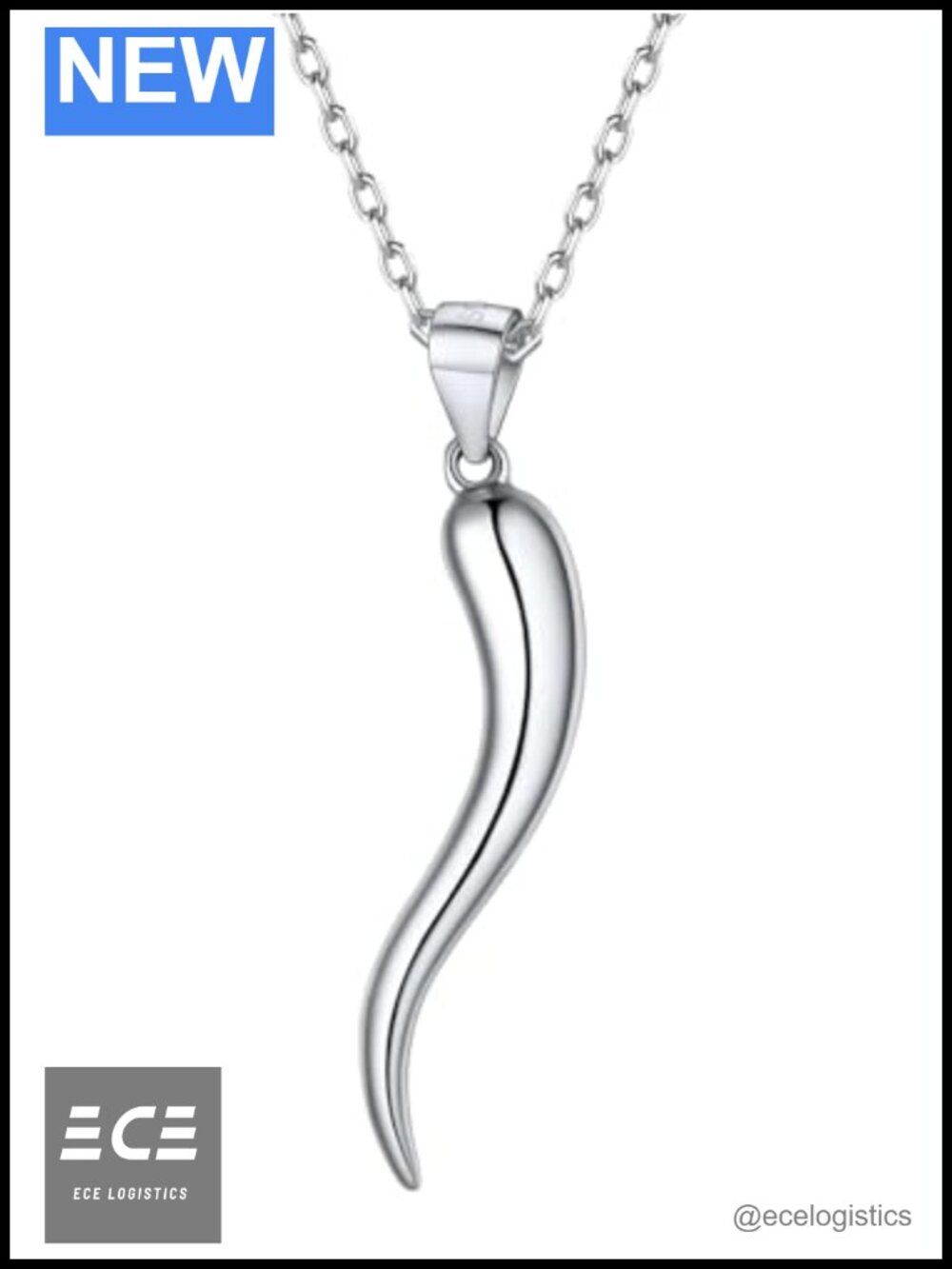 Italian Horn Necklace 925 Sterling Silver 18in Women